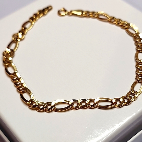 18k Solid Yellow Gold 4.5mm Figaro Link Bracelet Size 7.5